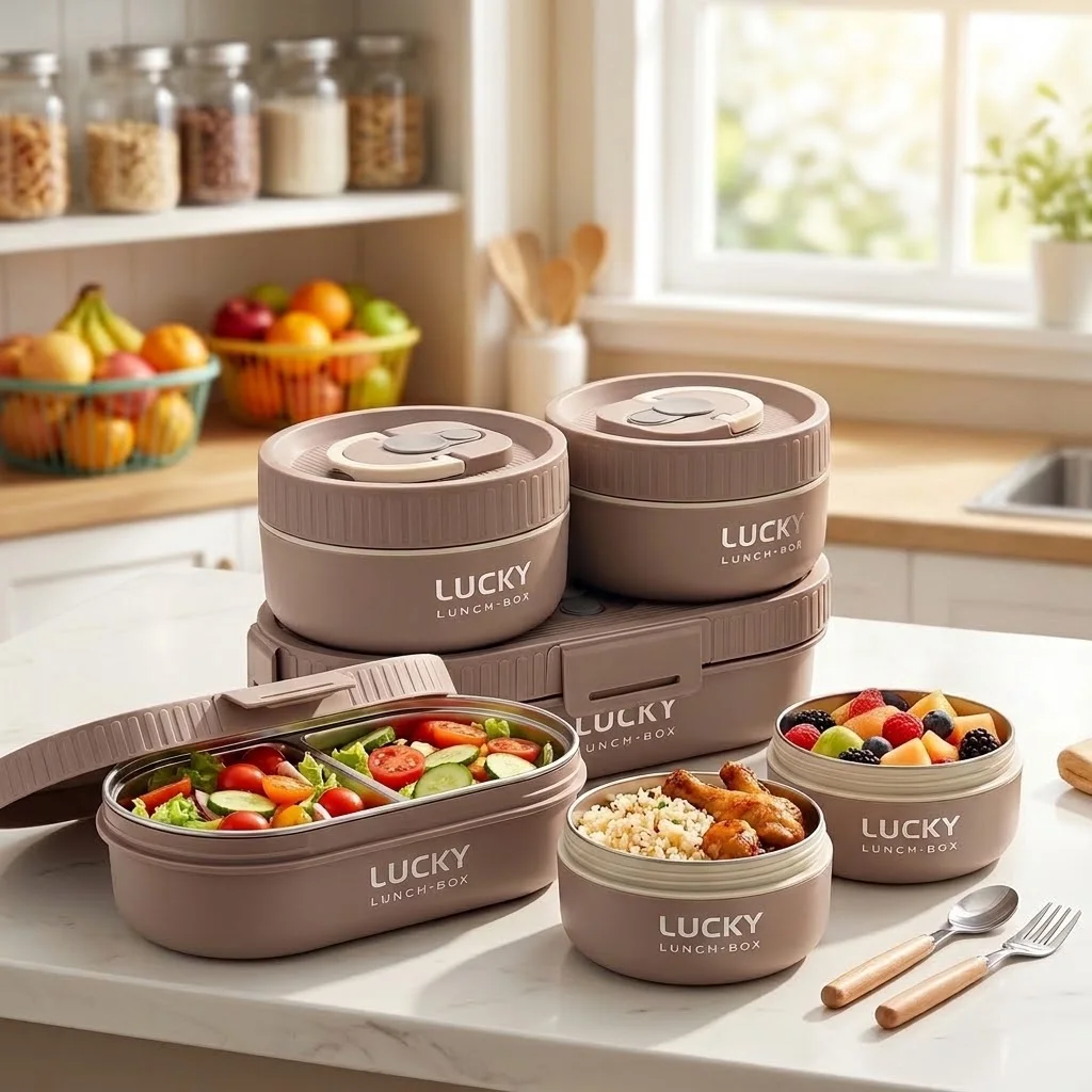Food Storage With Dividers - Conjunto de marmitas térmicas de aço