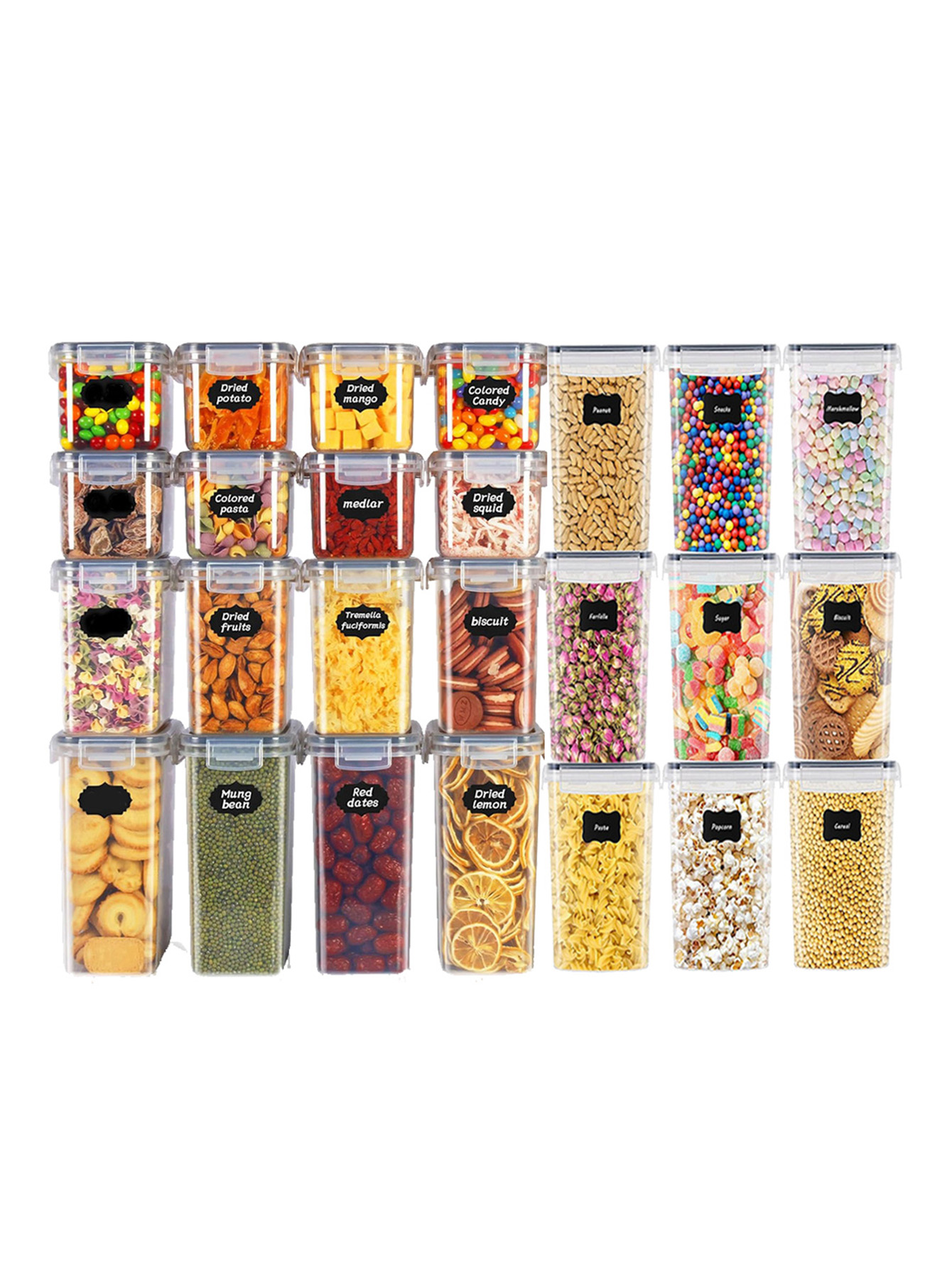 Food Storage Labels - 48 peças, Recipientes Herméticos para Armazenamento